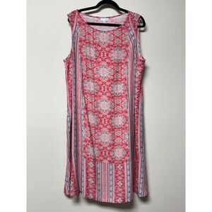 J. JILL Boho Mixed Print Red/Blue/White Tank Midi Dress, Sz 2X